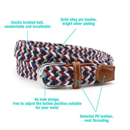 Belt | Stretch Braided Design | Hole-Free Adjustable Fit | Breathable Comfort