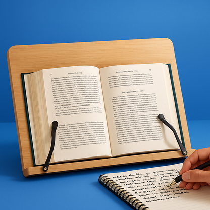 Book & Tablet Stand | Foldable Adjustable Wooden Frame | Stable Hands-Free Use | Ergonomic Support