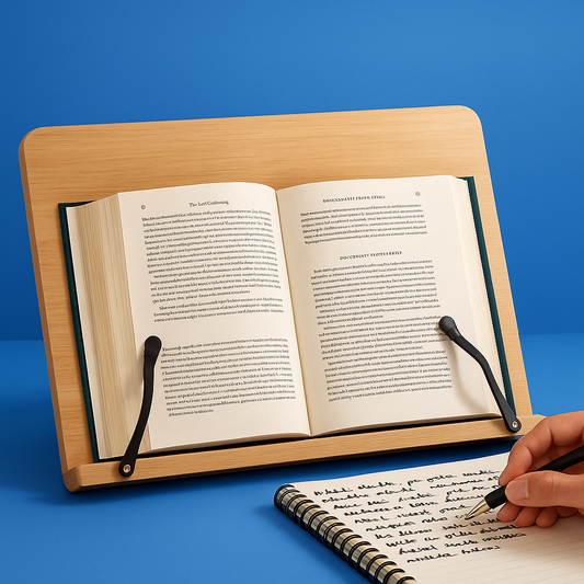 Book & Tablet Stand | Foldable Adjustable Wooden Frame | Stable Hands-Free Use | Ergonomic Support