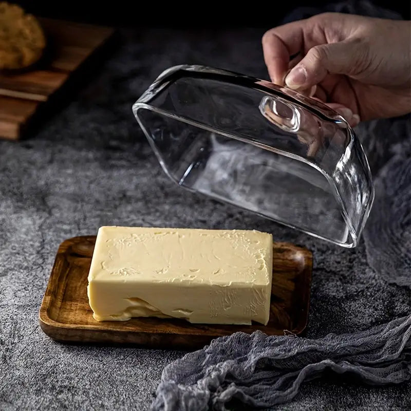 Butter Dish | Natural Wood Base & Glass Lid | Acacia or Bamboo | Elegant Tabletop Serving