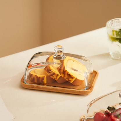 Butter Dish | Natural Wood Base & Glass Lid | Acacia or Bamboo | Elegant Tabletop Serving