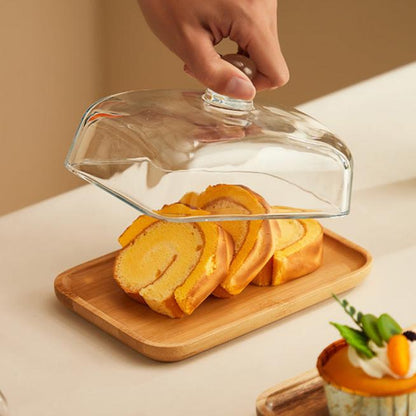 Butter Dish | Natural Wood Base & Glass Lid | Acacia or Bamboo | Elegant Tabletop Serving