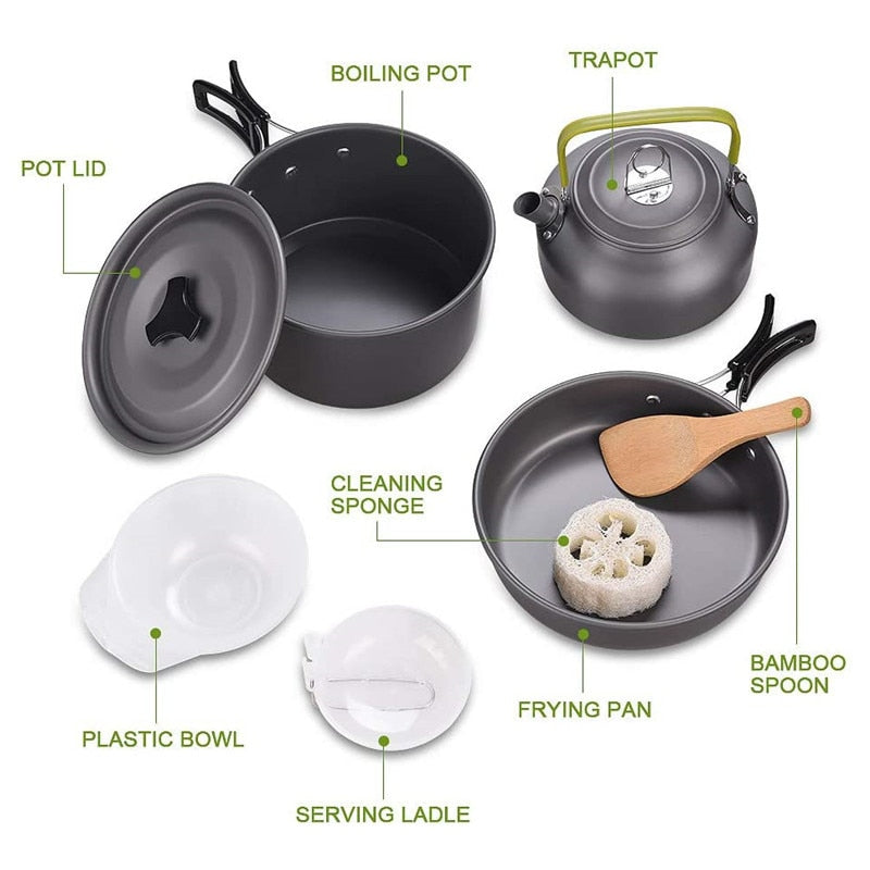 Camping Cookware Kit | Steam, Boil & Fry Multi-Function Set | Lightweight & Durable