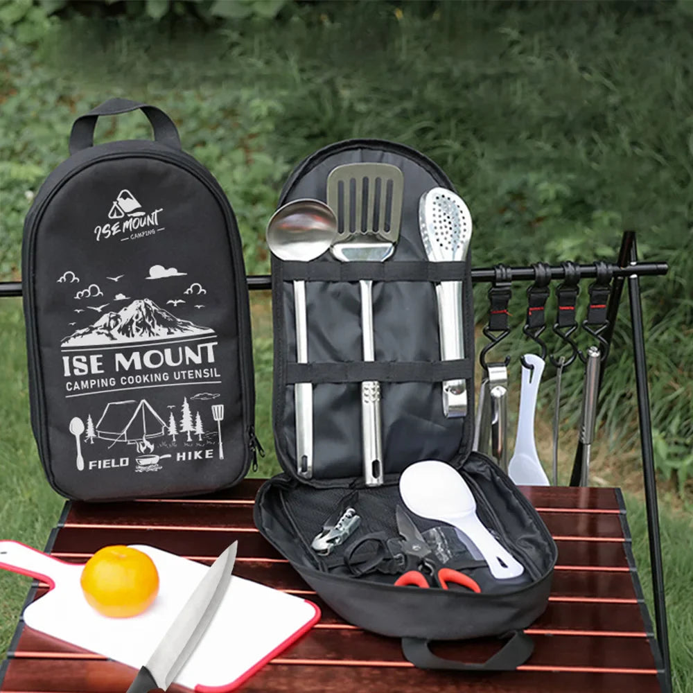 Camping Cookware | Stainless Steel | 9-Piece Set with Carrying Bag | Travel-Friendly