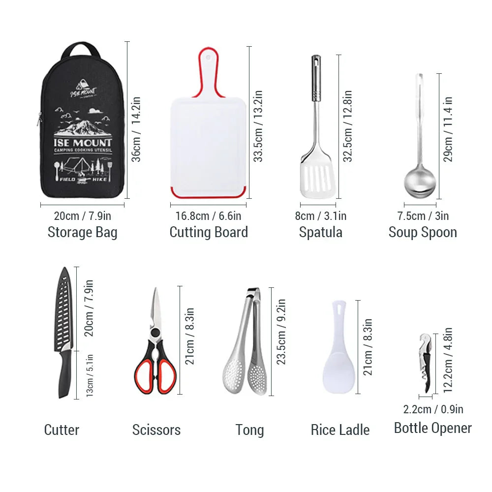 Camping Cookware | Stainless Steel | 9-Piece Set with Carrying Bag | Travel-Friendly