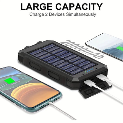 Camping Power Bank & Flashlight | Solar & USB Rechargeable | 20000mAh Capacity