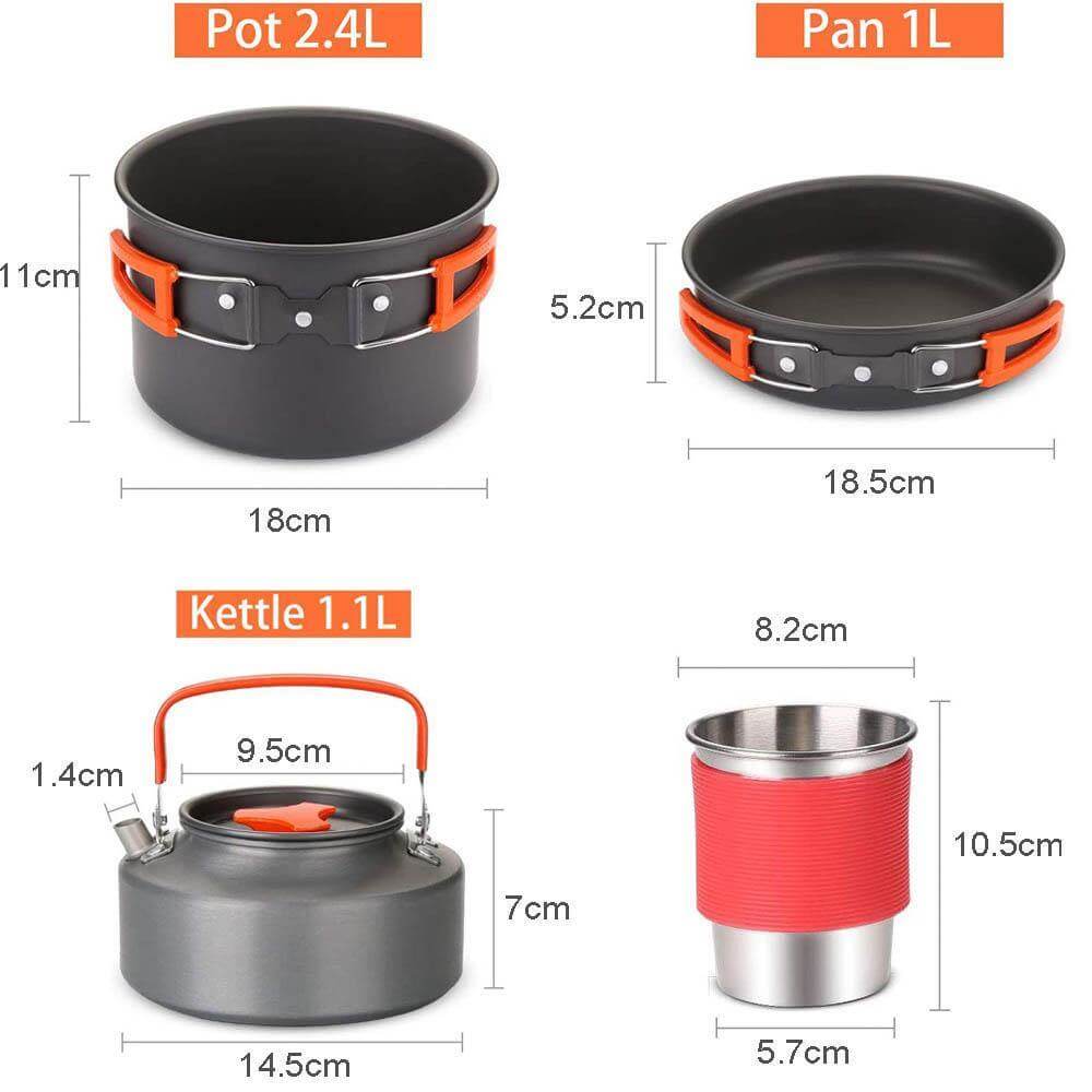 Camping Stove Set 2-4 Person | Portable Gas Stove | Anodized Aluminum Cookware