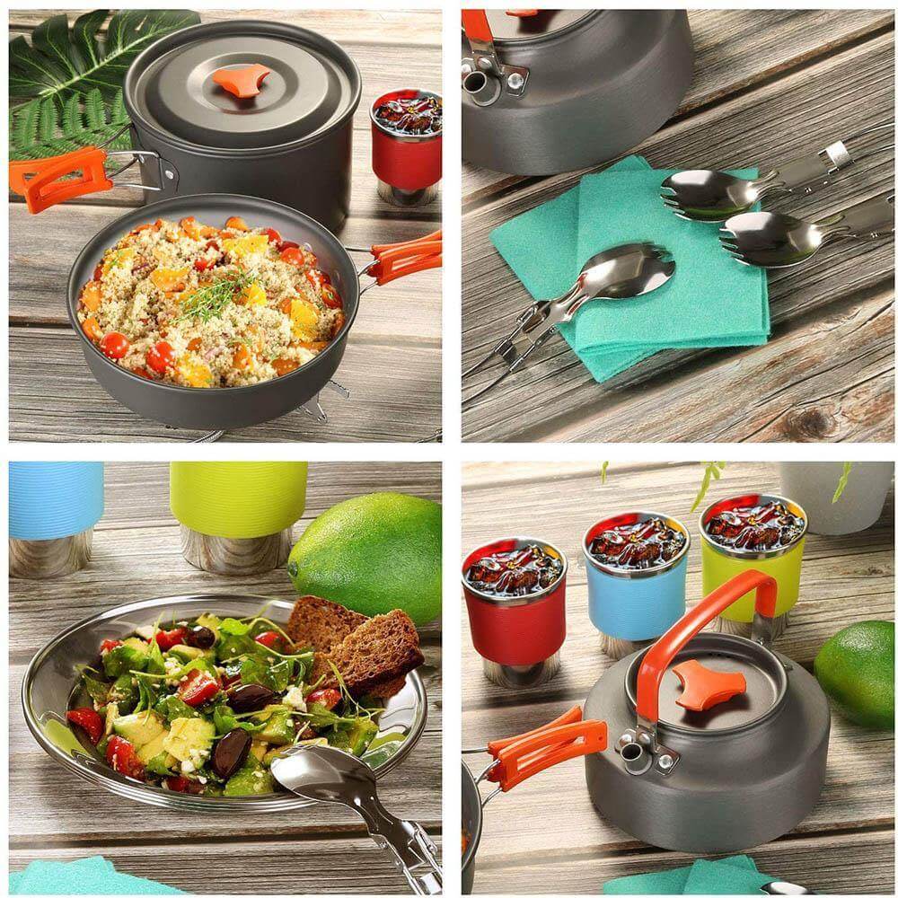 Camping Stove Set 2-4 Person | Portable Gas Stove | Anodized Aluminum Cookware
