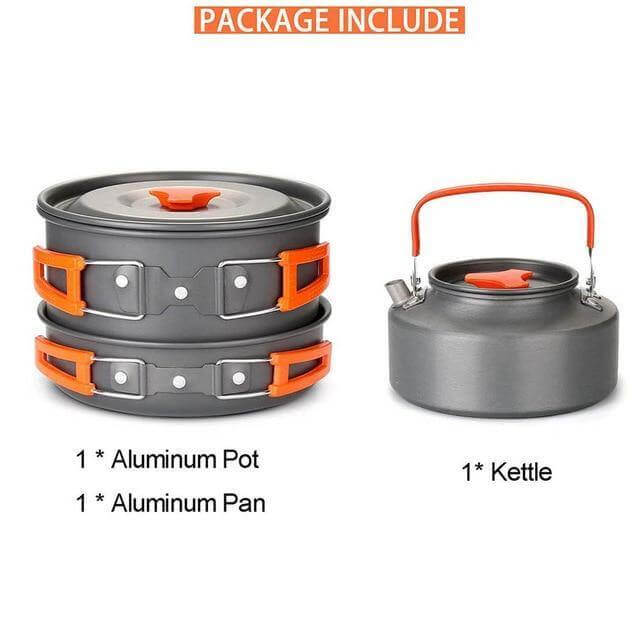Camping Stove Set 2-4 Person | Portable Gas Stove | Anodized Aluminum Cookware