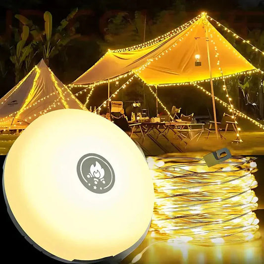 Camping String Lights | Waterproof LED Retractable 10m | Battery-Powered | Travel-Friendly