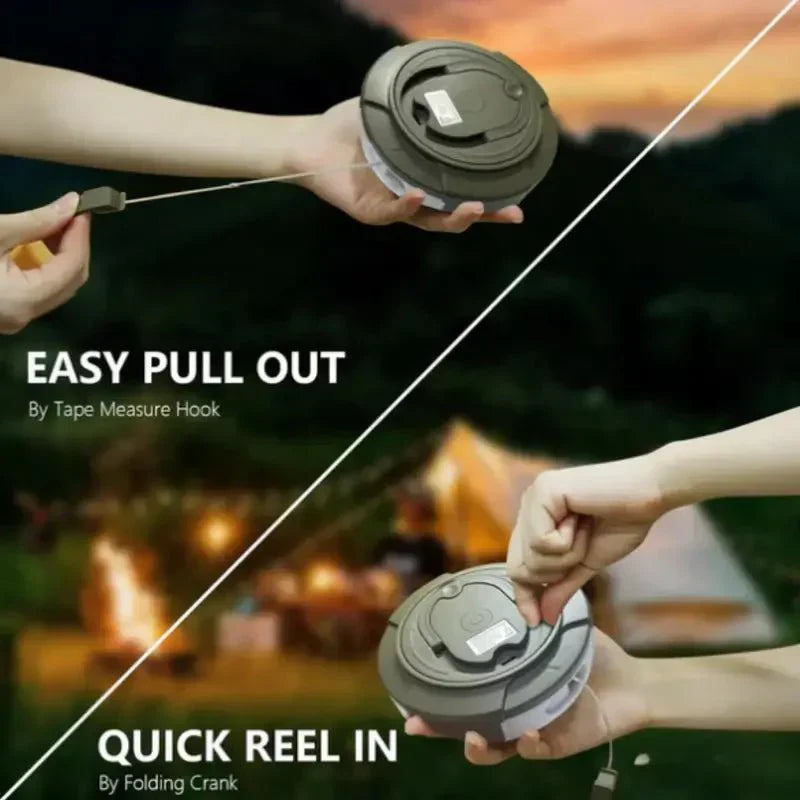 Camping String Lights | Waterproof LED Retractable 10m | Battery-Powered | Travel-Friendly