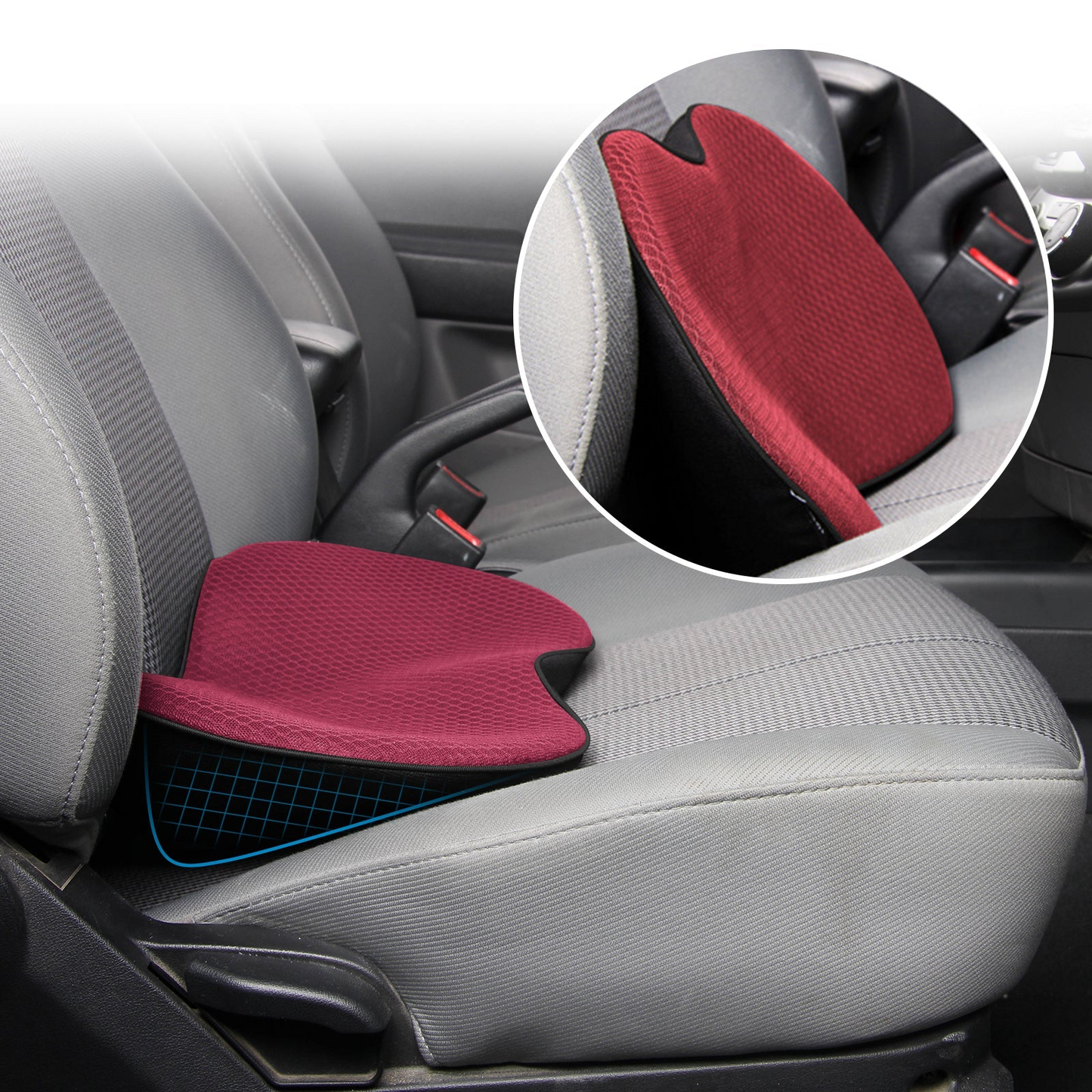 Car Booster Seat Cushion for Adults | Memory Foam Lumbar Support | 3.5 in Height Boost