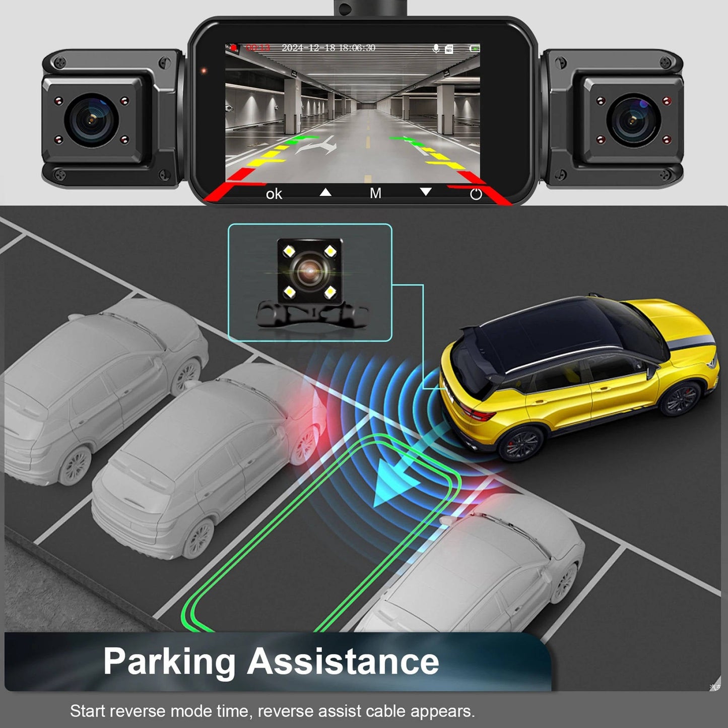 Car Dash Cam | 4-Camera Front & Rear with Night Vision | WiFi App & Loop Recording