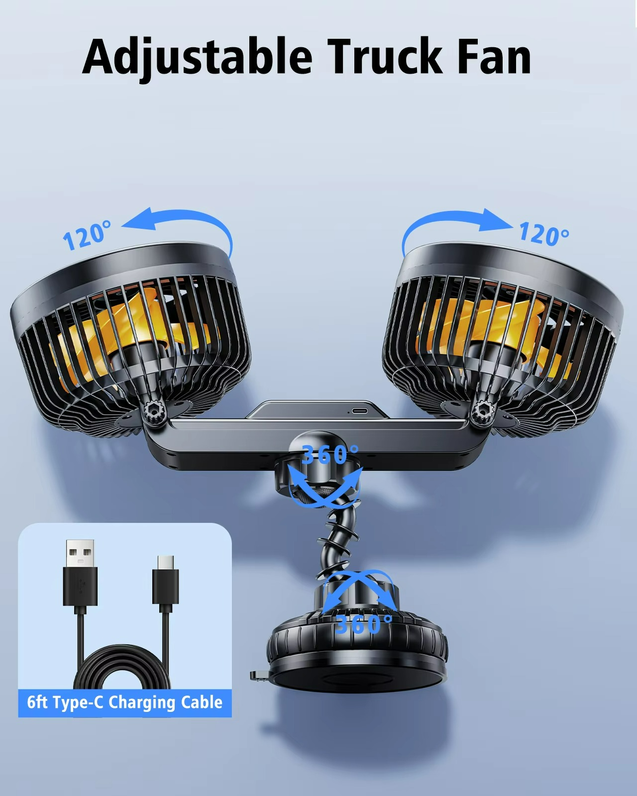Car Fan | Long Battery Life & Adjustable Speeds | Suction Mount & USB Rechargeable