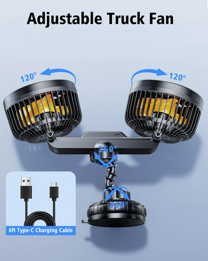 Car Fan | Long Battery Life & Adjustable Speeds | Suction Mount & USB Rechargeable