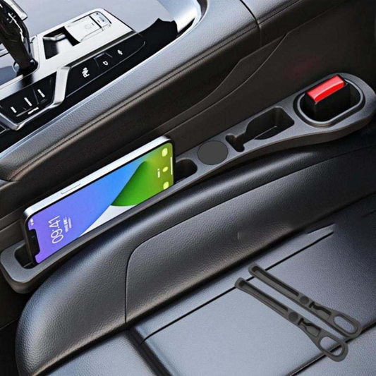 Car Seat Gap Filler Organizer Pair | Faux Leather Slim Profile | Built-In Slots | Organized Storage