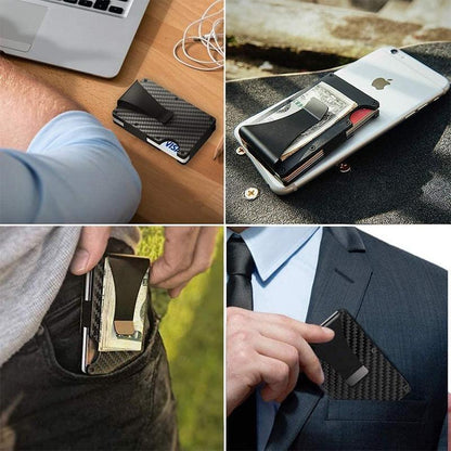 Carbon Fiber Wallet | Slim RFID Blocking | Money Clip & Elastic Sleeve, Holds up to 12 Cards