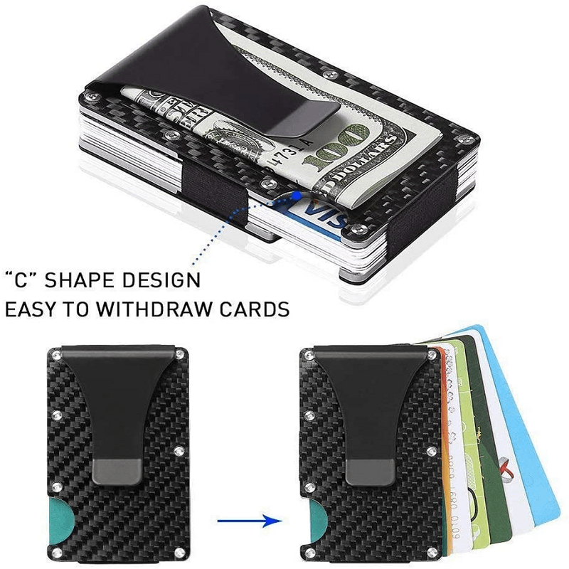 Carbon Fiber Wallet | Slim RFID Blocking | Money Clip & Elastic Sleeve, Holds up to 12 Cards