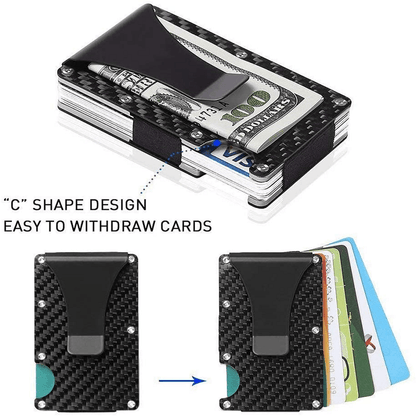 Carbon Fiber Wallet | Slim RFID Blocking | Money Clip & Elastic Sleeve, Holds up to 12 Cards