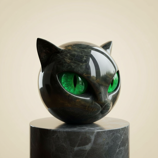 Cat Head Sculpture | Hypnotic Eyes | Glossy Marble Look