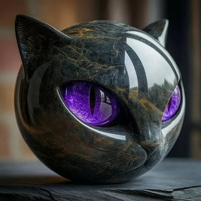 Cat Head Sculpture | Hypnotic Eyes | Glossy Marble Look
