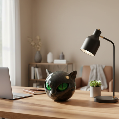 Cat Head Sculpture | Hypnotic Eyes | Glossy Marble Look