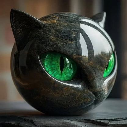 Cat Head Sculpture | Hypnotic Eyes | Glossy Marble Look