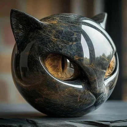 Cat Head Sculpture | Hypnotic Eyes | Glossy Marble Look