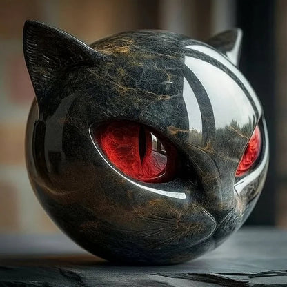 Cat Head Sculpture | Hypnotic Eyes | Glossy Marble Look