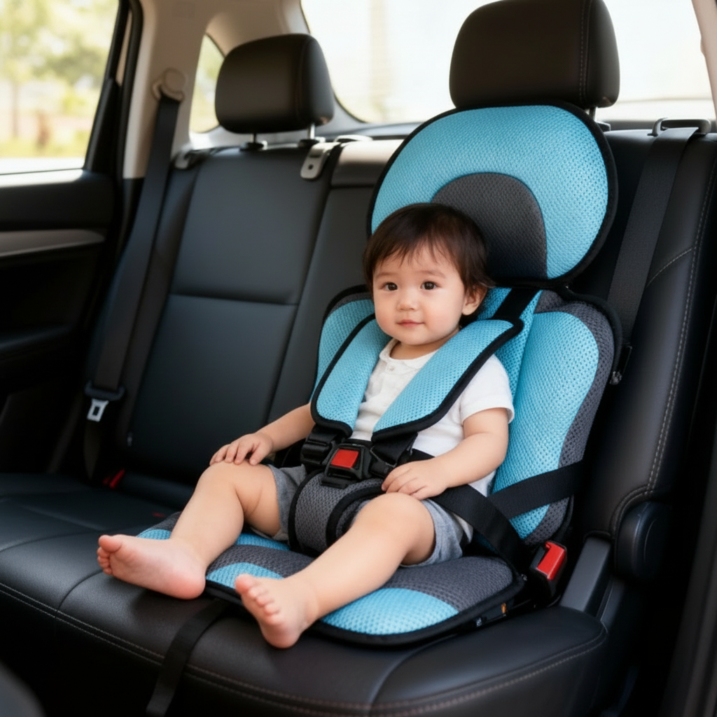 Child Booster Car Seat | Portable Foldable Travel Design | Five-Point Harness & Soft Cushioning