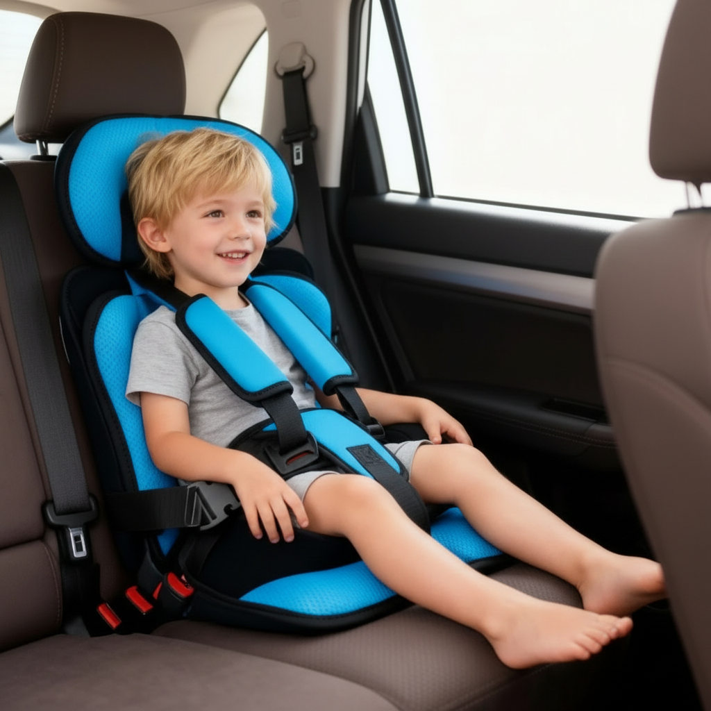 Child Booster Car Seat | Portable Foldable Travel Design | Five-Point Harness & Soft Cushioning