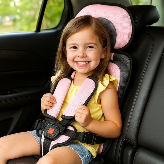 Child Booster Car Seat | Slim Portable Travel | Polyester Cotton Cover | Up to 132 lb