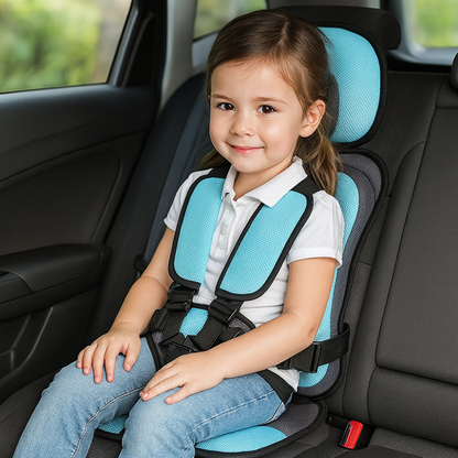 Child Booster Car Seat | Slim Portable Travel | Polyester Cotton Cover | Up to 132 lb