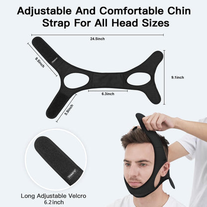 Chin Strap for Sleep Apnea | Breathable Double-Layer Fabric | 6.2 in Adjustable Velcro Strap