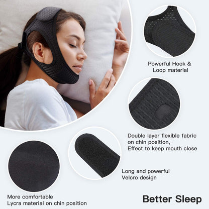 Chin Strap for Sleep Apnea | Breathable Double-Layer Fabric | 6.2 in Adjustable Velcro Strap