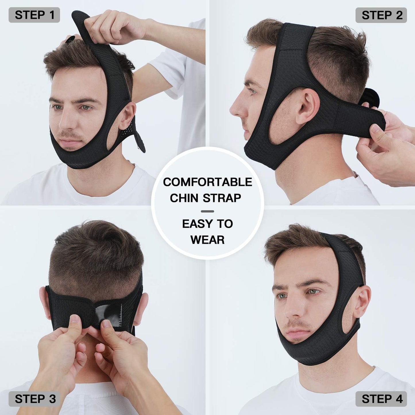 Chin Strap for Sleep Apnea | Breathable Double-Layer Fabric | 6.2 in Adjustable Velcro Strap