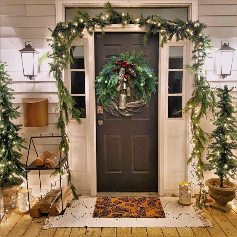 Christmas Wreath | Farmhouse Boho Vine Design | Pinecones, Berries & Bells | 17 in, Indoor/Outdoor