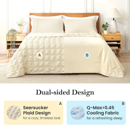 Cooling Comforter | Advanced Airflow | Lightweight Seersucker Fabric & Plaid | For Hot Sleepers