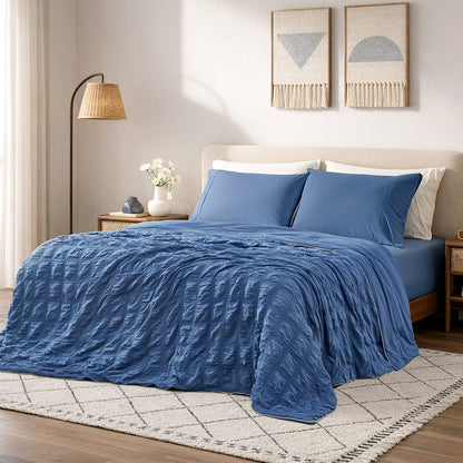 Cooling Comforter | Advanced Airflow | Lightweight Seersucker Fabric & Plaid | For Hot Sleepers