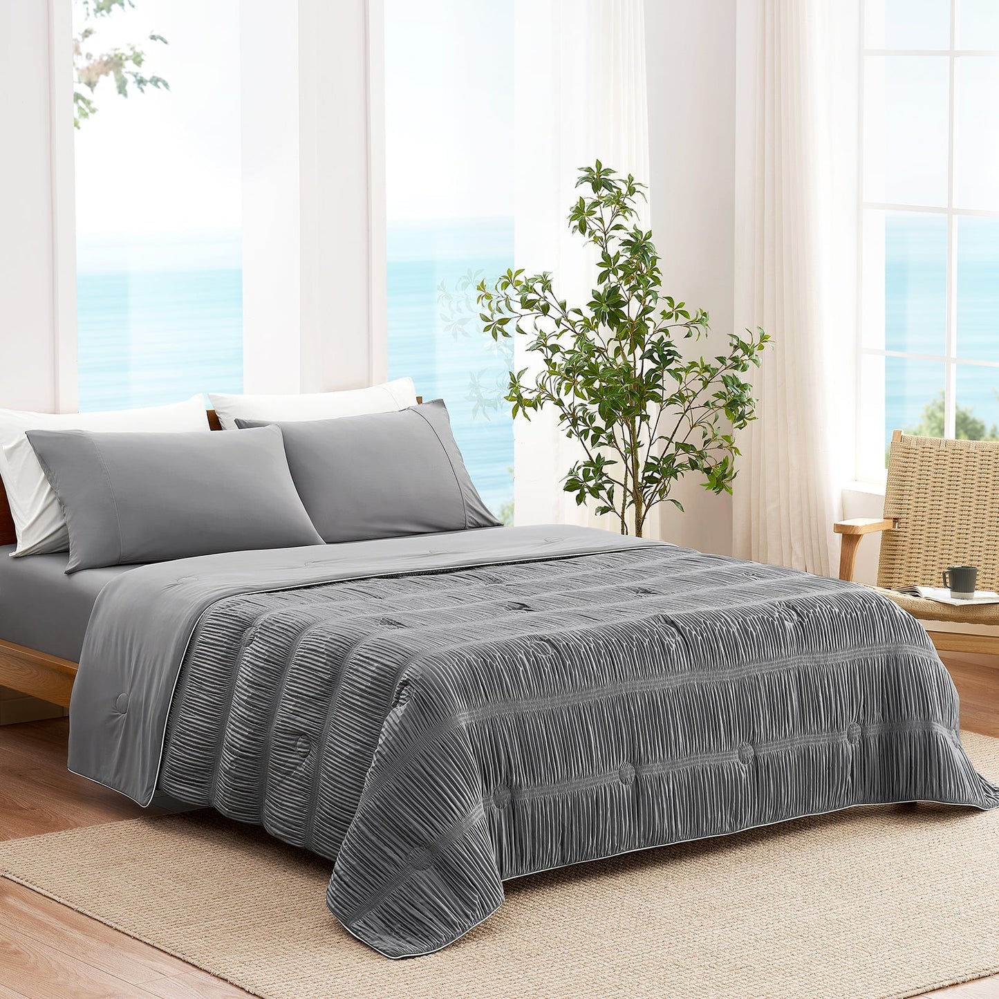 Cooling Comforter | Advanced Cooling Fabric | Striped Design | Breathable Lightweight