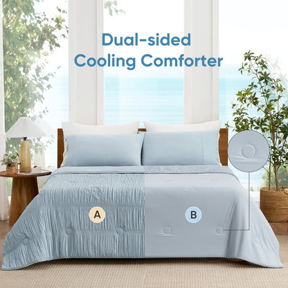Cooling Comforter | Advanced Cooling Fabric | Striped Design | Breathable Lightweight