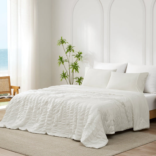 Cooling Comforter | Lightweight Seersucker Vertical Stripes | Breathable Fabric | For Hot Sleepers