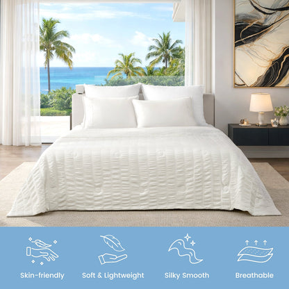 Cooling Comforter | Lightweight Seersucker Vertical Stripes | Breathable Fabric | For Hot Sleepers
