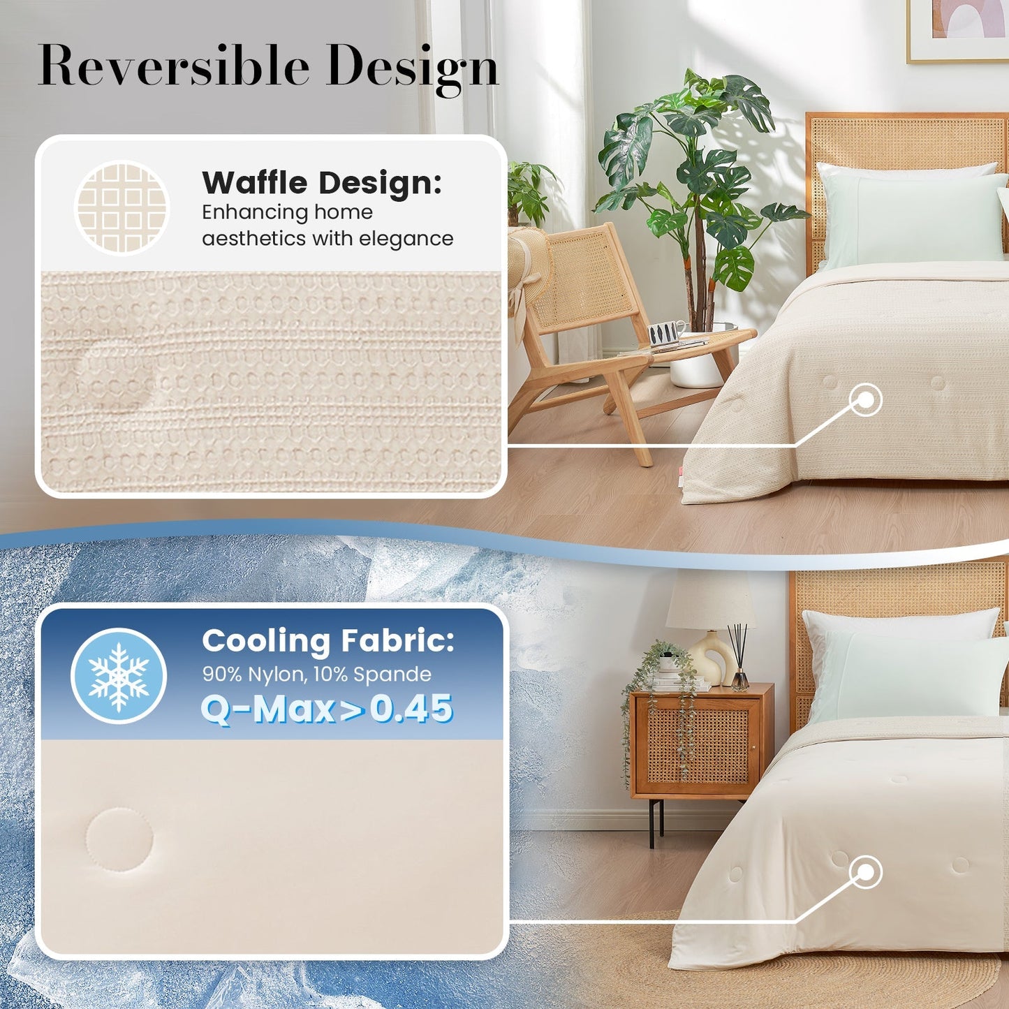 Cooling Comforter | Waffle Pattern | Plant-Based Fiber Filling | For Hot Sleepers