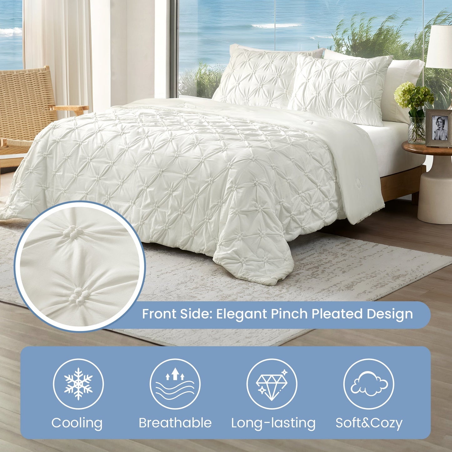 Cooling Comforter for Hot Sleepers | Elegant Pintuck Design | Breathable Lightweight Fabric
