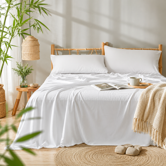 Cooling Sheets Set | Silky Bamboo Viscose Satin | Deep-Pocket 44cm | Breathable & Wrinkle-Resistant