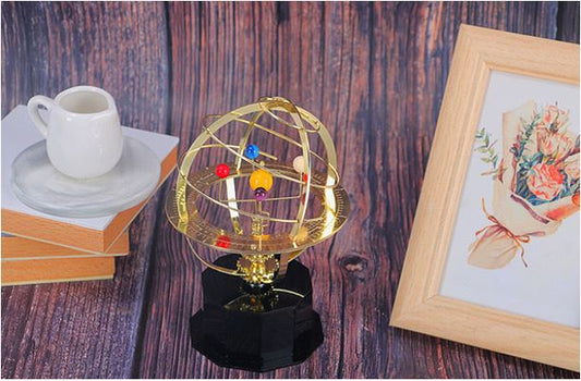 Desktop Orrery Model | Handcrafted Brass & Oak | 5-Planet Replica