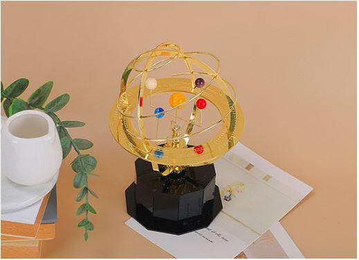 Desktop Orrery Model | Handcrafted Brass & Oak | 5-Planet Replica