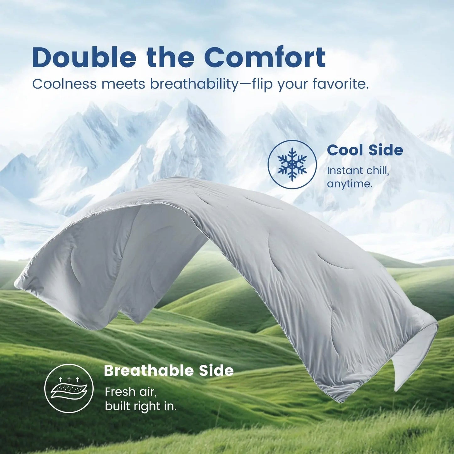 Dual-Sided Cooling Comforter | Lightweight Silky Cooling Fabric | Breathable Down-Alternative Fill