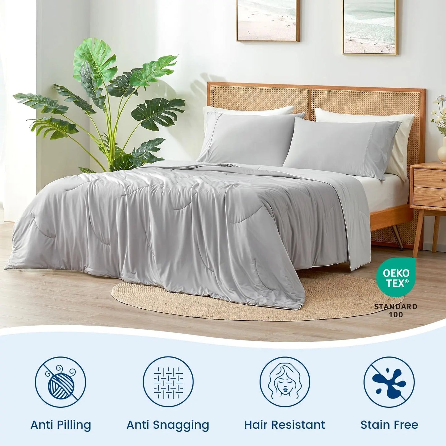 Dual-Sided Cooling Comforter | Lightweight Silky Cooling Fabric | Breathable Down-Alternative Fill